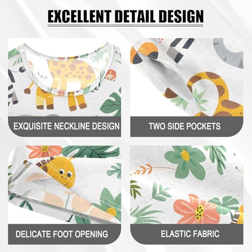 ALAZA Elephant Giraffe Leopard Tiger Pajamas Short Sleeve 2 Piece Sleepwear Top and Bottom Pajama Set Unisex4