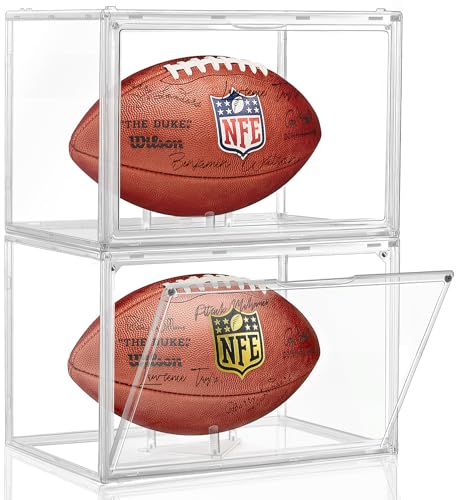 2 Pack Football Display Case, KKU Acrylic Clear Football Case Full Size with Magnetic Door,