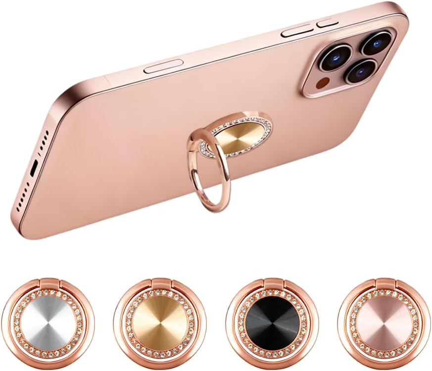 4Pcs CD Pattern Finger Ring Mobile Phone Holder with Diamonds Stand with 360 Degree Foldable Magnet Metal Hand Band Bracket Portable Phone Accessories for All Smartphone and Cases