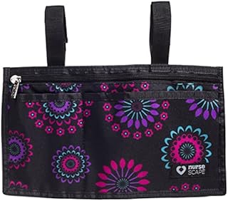 Wheelchair Armrest Pouch Organizer Bag for Side of Chair, 3 Pocket Tote, Arm Rest Storage Accessories for Electric, Manual or Powered Chairs (Purple Circle)