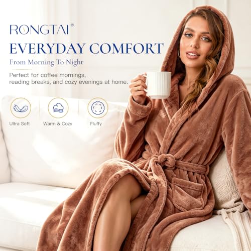 Image of RONGTAI Women's Plush Hooded Robe Bathrobe-Fast Warmth for Home