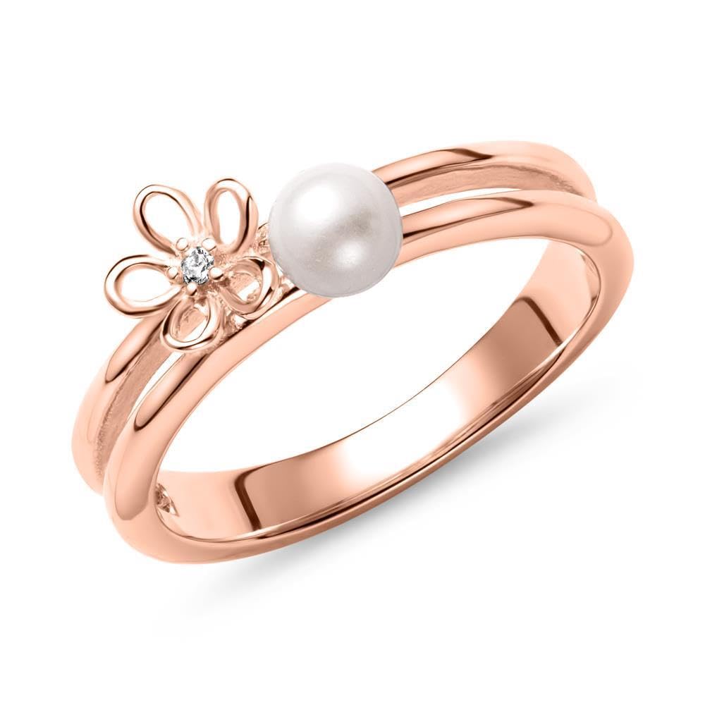 Ring für Damen von JEWLIX aus 925er Silber mit Perle, IP Rosé (Größe: 60mm)
