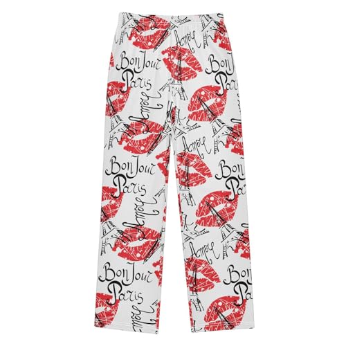 Eiffel Tower Kiss Lip Boys Long Pants Soft Trousers Elastic Waist Kids Lounge Bottoms with Pockets S-XL