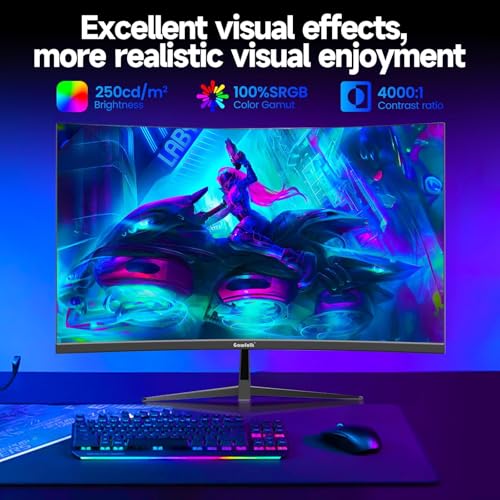 Image of Gawfolk Curved 32 inch Gaming Monitor 240Hz PC Screen Full HD 1080P, Frameless 1800R Curved Computer Screen,FreeSync,178 Viewing Angle,Display Port、HDMI 2.0,Wall Mount Compatible 100x100MM-Black