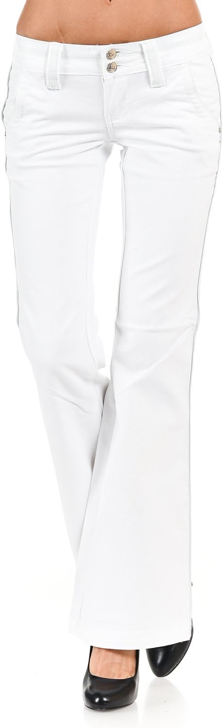 VIRGIN ONLY Women's White boot cut jean with white faux leather detail