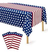 QZYL 3 Pack 4th of July Tablecloths, 54" x 108" Patriotic Plastic Tablecloth, Rectangle Fourth of...