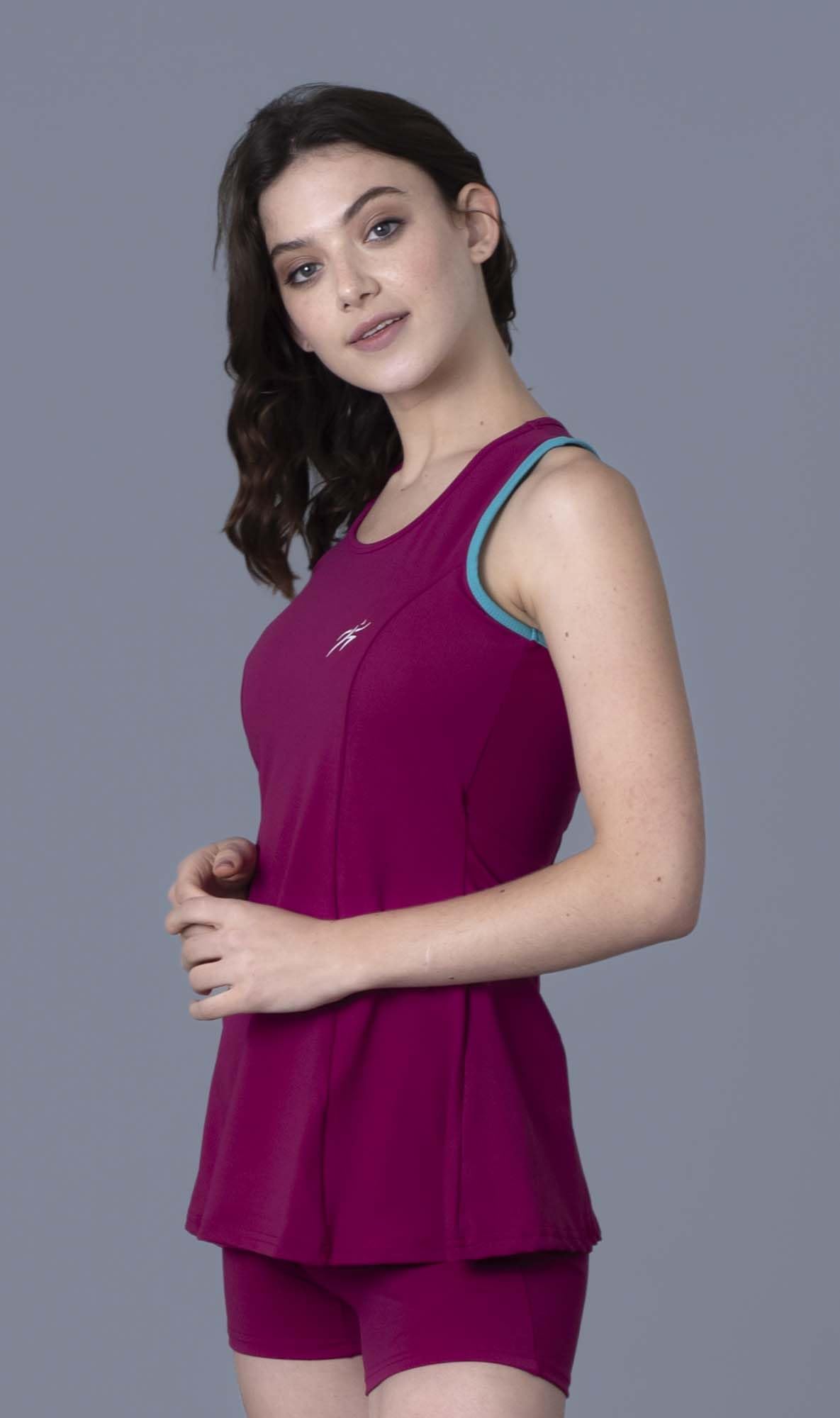 Keepfit Magenta Sleeveless Swim Set with Padded top and Boyshorts for Women & Girls |Swimming Suit for Women