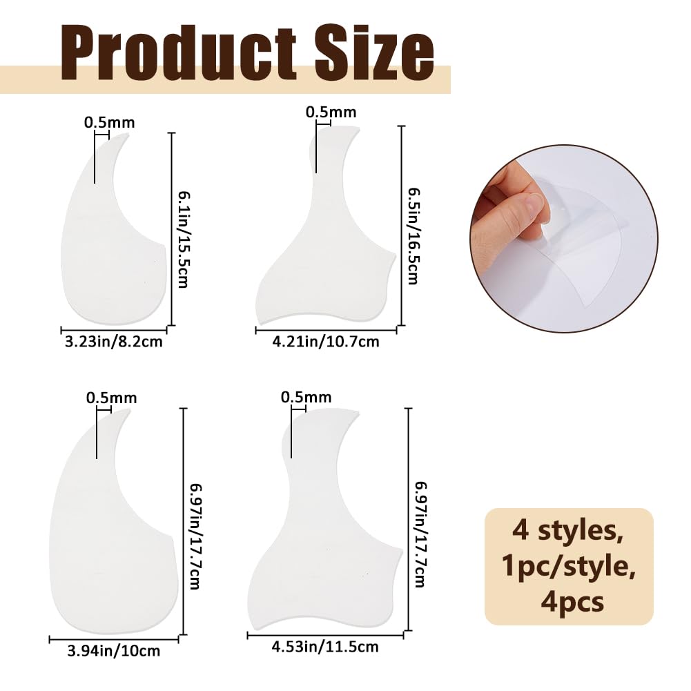 SUPERFINDINGS 4 Pezzi 2 Stili Chitarra Acustica Pickguard Trasparente Anti Graffio Piatto di Protezione Autoadesivo Pickguard Protezione per Graffio per Parti di Ricambio Chitarra