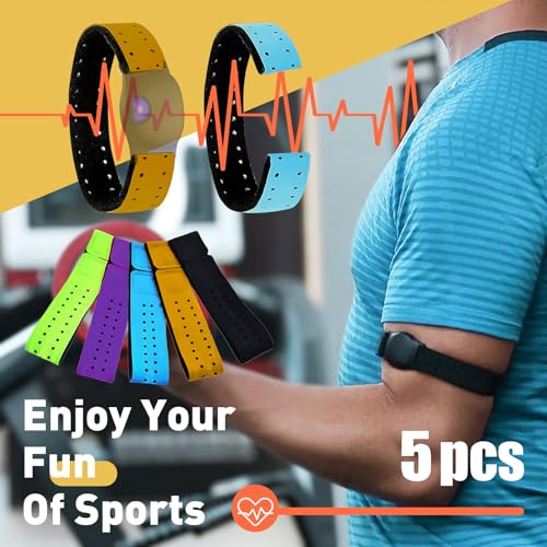 5pcs Replacement Heart Rate Monitor Bands, 0.8x13.8in 5 Colors Soft Heart Rate Strap Adjustable Armband Strap Heart Rate Monitor Band for OTF Beat Heart Rate Sensor,and for Theory Fitness - Thumbnail 2