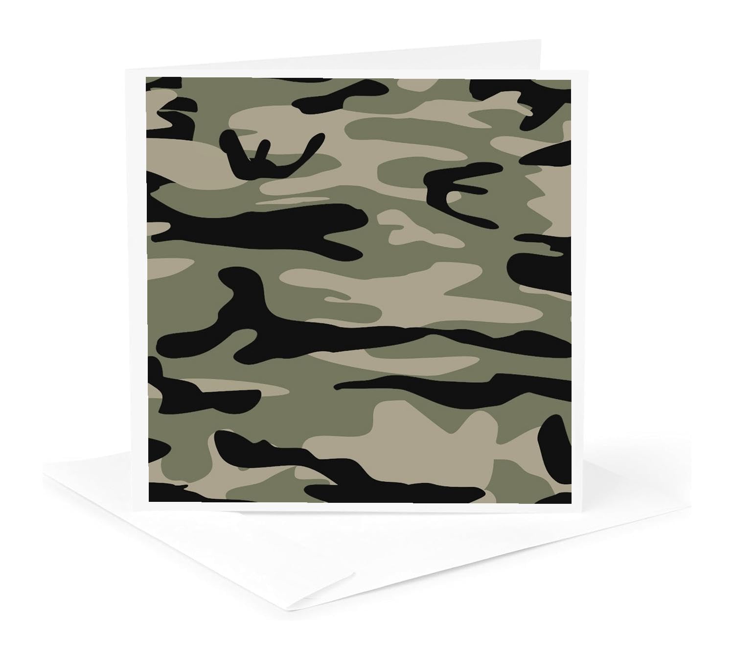 3dRose Greeting Card - Khaki army print - brown beige olive green camo - soldier military camouflage texture - patterns