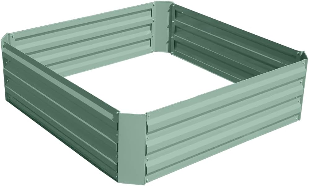 Zenport Raised Garden Bed Metal Elevated Above Ground DIY Flower & Vegetable Planter Box Kit, Green, 39.4 x 39.4 x 11.8-inches