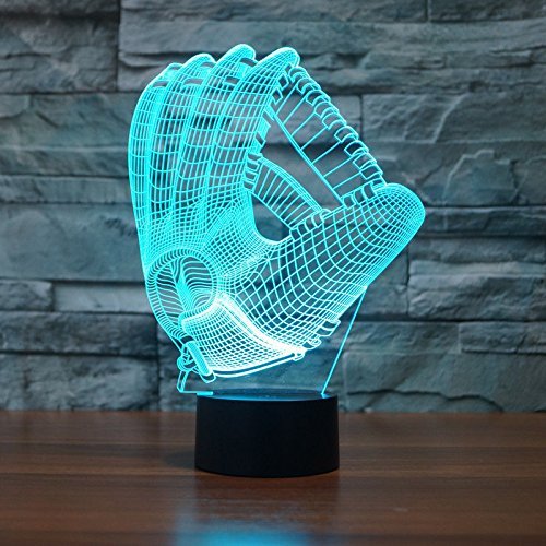 Threetoo Amazing 7 Colors Optical Illusion 3D Baseball Lamps,Glow Lighting Nightlight Room Decor Table Lamps (Baseball Gloves) #TOP2