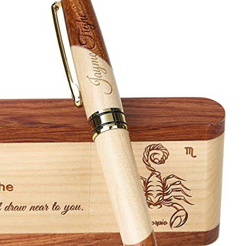 Constellation Personalized Engraved Pen Sets Custom Ballpoint Pen With Wooden Case For Gift With Box (Scorpio) #TOP7