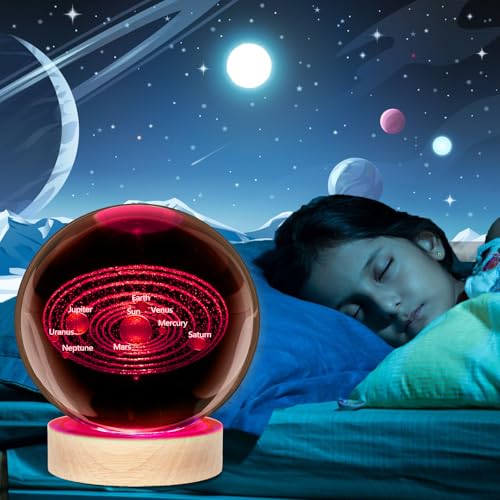 Image of Large 3D Solar System Crystal Ball Night Light for Kids with Colorful LED Light Base,Astronomy Decor and Gift for Kids, Christmas Classmates Birthday (Multicolor Solar System)