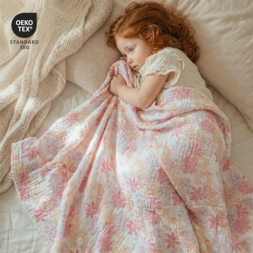 Image of GLLQUEN BABY Muslin Swaddle Blankets for Newborn Girls, Large 40''x38'' | 3Pk, 100% cotton, ultra soft and breathable, gentle on sensitive newborn skin, Multi-use as swaddle wrap, receiving blankets