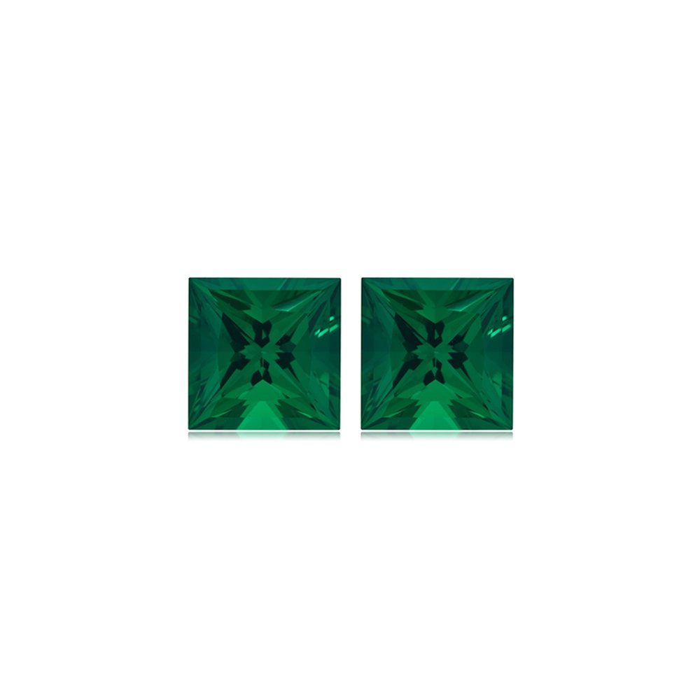 0.49-0.63 Cts of 4x4 mm AAA Square Lab Created Emerald (2 pcs) Loose Gemstones