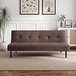 Panana Modern 3 Seater Sofa Bed, Fabric Upholstered Sofa bed with Metal Legs,Futon Recliner Lounge for Living Room, Spare Room, Bedroom (Brown)