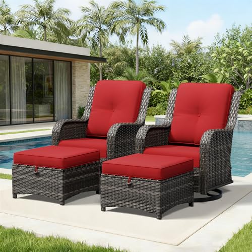 Image of Joyside 4 Piece Wicker Patio Furniture Set, Outdoor Swivel Rocker Patio Chairs with High Back, Deep Seating, Wide Armrest, Thickened Cushions, Outdoor Furniture for Deck, Porch Use