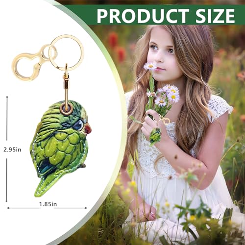 BORKUANA Leather Keychain Holder Case Compatible with Apple AirTag, Cute Protective Air Tag Cover with Keychain Ring, Anti-Scratch Finder GPS Tracker Case for Wallet Keys(Green Bird) by BORKUANA - Image 2