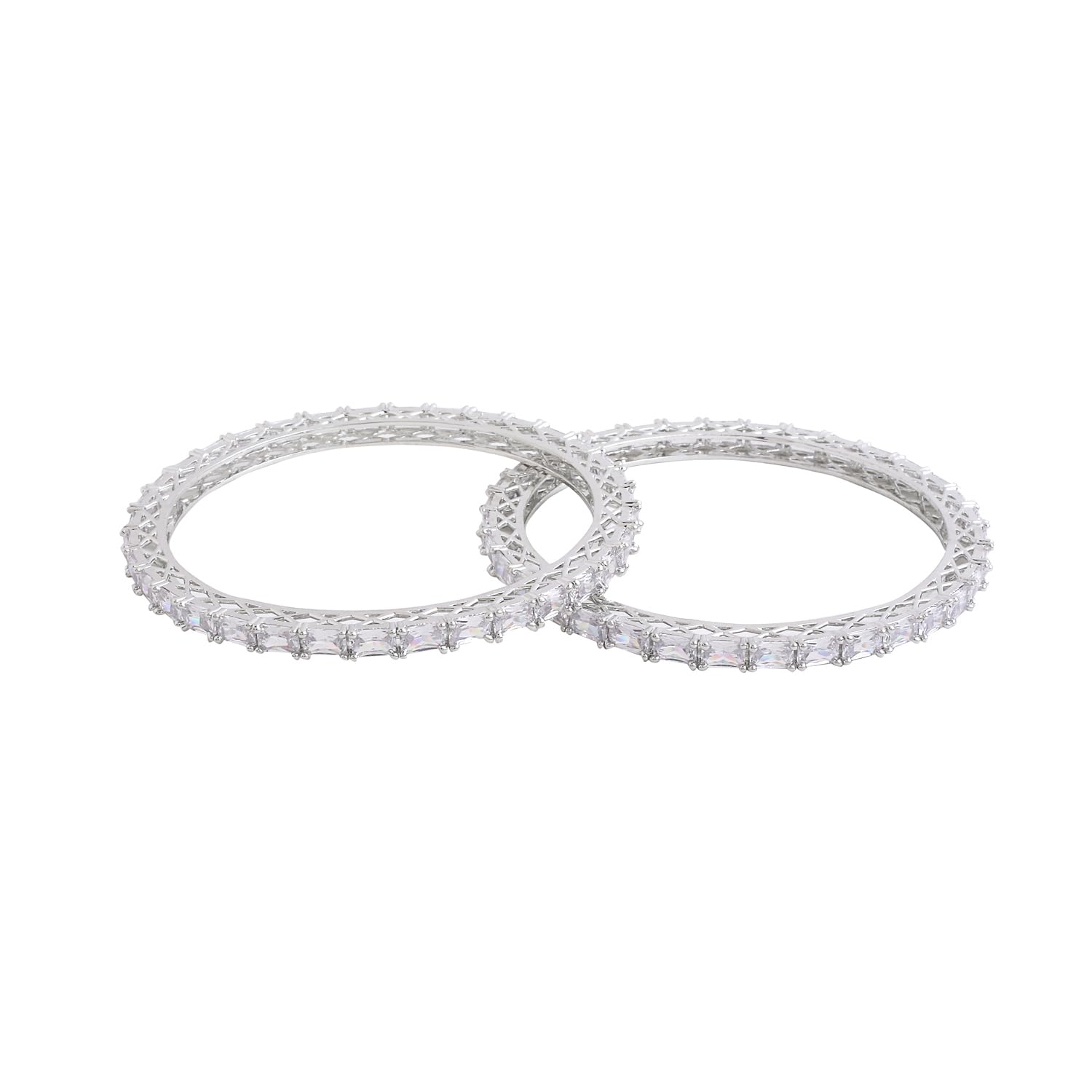 American Diamond Silver Tone Bangles for Women, Girls