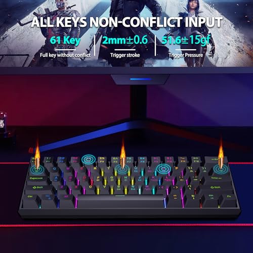 Snpurdiri 60% Gasket Wired Mechanical Gaming Keyboard, RGB Backlit 61 Keys Mini Office Keyboard,Ergonomic Small Keyboard(Black, Red Switches)