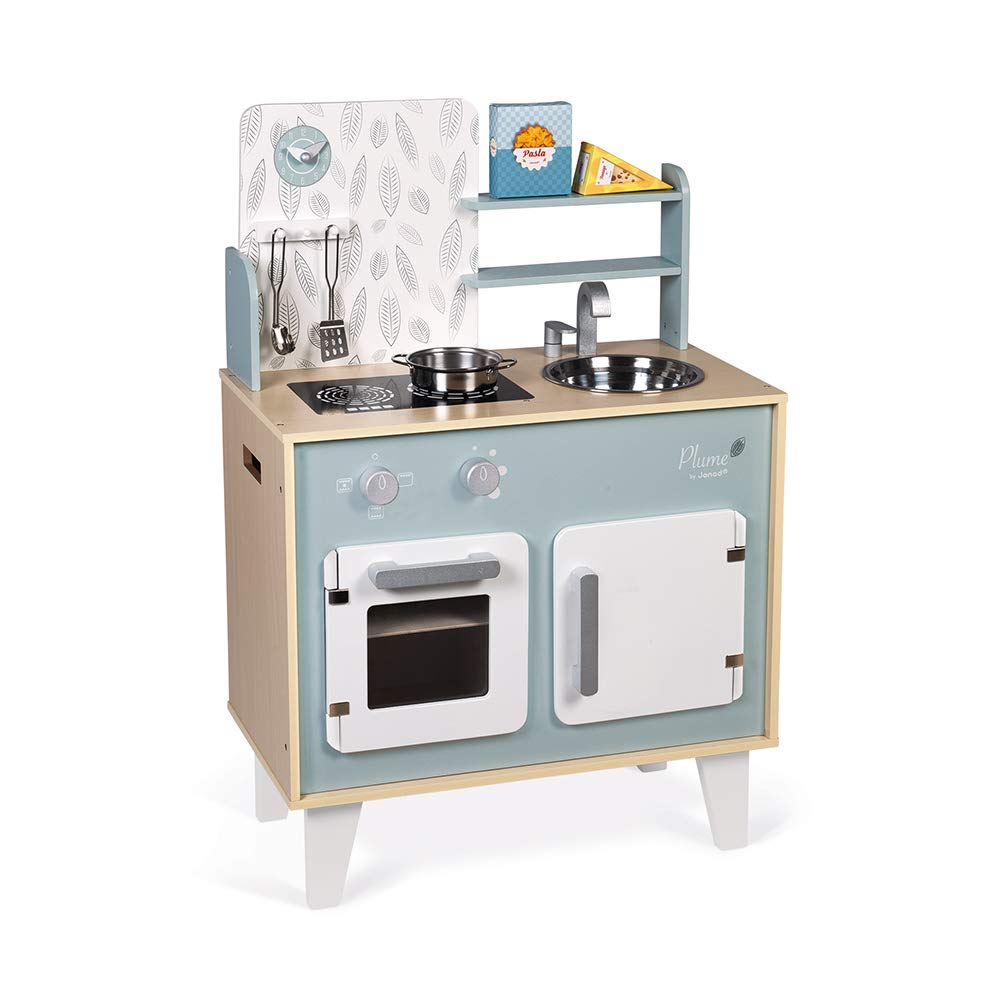 JanodRetro Plume Mint 30” Wooden Kitchen with 5 Accessories and Sound Effects - Ages 3+ - J06608