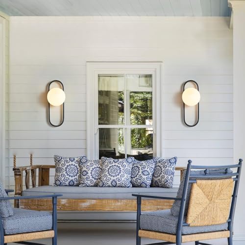 Image of Bektas Matte Black Wall Sconces Set of 2 with White Globe Glass Shade - Living Room & Bedroom Wall Lights ETL Listed