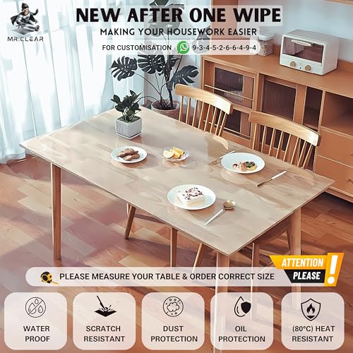Image of MR.CLEAR Slim Shield | India's 1st & Only Antibacterial Table Cover | (60 x 40 Inches, 1mm) | 4 & 6 Seater Waterproof PVC Cloth | Office & Home Dining Tables Top Thick & Water Proof Clear Protector