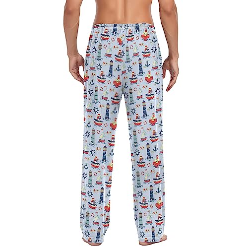 Eionryn Cute Ship Lighthouse Pattern Mens Pajama Pants Lounge Men's Pajama Bottoms Soft Sleep Pants With Pockets M4