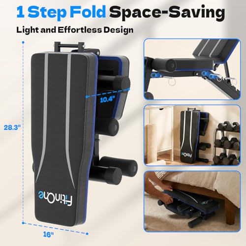 Image of FitinOne Adjustable Folding Weight Bench for Home Gym, 660 lbs Capacity Multi-Functional Workout Bench Sturdy Durable for Full Body