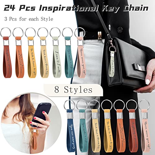 Image of Fumete 24 Pcs Inspirational Keychain Gift Employee Appreciation Gift for Women Motivational Key Rings Thank You Keychain(Bright Color)