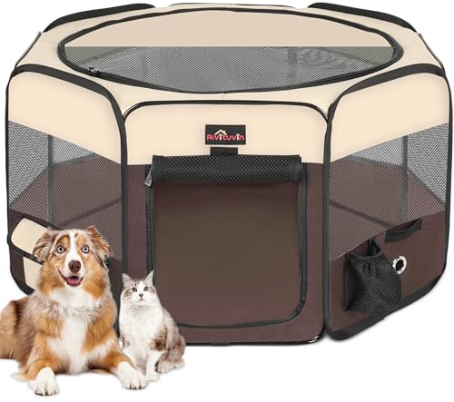 Aivituvin Portable Dog Playpen, 36" Foldable Pet Playpen for Dogs Cats, Exercise Puppy Playpen Pet Tent Indoor/Outdoor Use, Water-Resistant Bottom and Removable Shade Cover