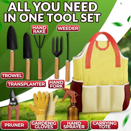 10 Pcs Gardening Tool Set for Women, Rust-Resistant Steel, Tote Bag - Image 3