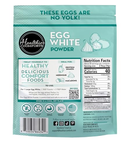 Healthier Comforts Egg White Protein Powder | Pure Dried Egg Whites, Unflavored | Pasteurized, Ready to Eat, Gluten Free, Made in USA | Perfect for Shakes, Meringue, Royal Icing, Baking (7 oz) - Thumbnail 3