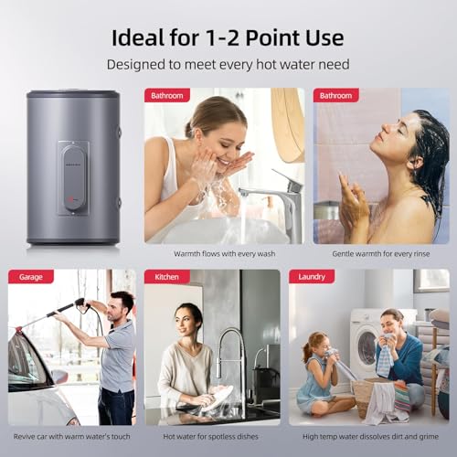 Image of Tank Water Heater Electric, MIZUDO 10 Gallon Point of Use Hot Water heater 1500W, Compact Residential 120V with T&P Valve, Adjustable Thermostat, UL Listed