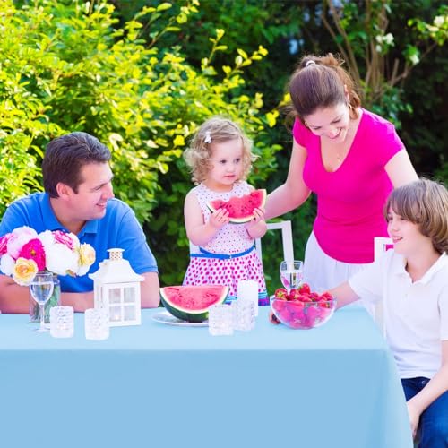 Image of Kopokita 12 Pack Light Blue Plastic Tablecloths Disposable 54 x 108 Inch | Rectangle Table Cloths, Party Table Covers for Birthday, Wedding, Bridal, Baby Shower