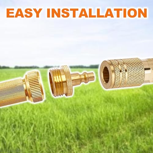 Image of Garden Hose Quick Connect, 3 /4 Inch GHT Thread Hose Quick Connect,Water Pipe Connect Plug Adapter for RV, Boat, Motorhome and Travel Trailer Faucet Fitting, Brass