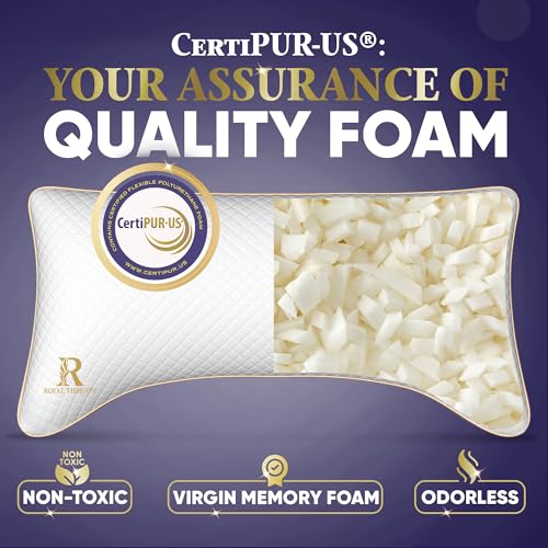 Image of Royal Therapy Queen 4-Pack Memory Foam Pillow, Adjustable Shredded Odor-Free Cut-Out Bed Pillow for Neck & Shoulder Pain Relief, Breathable Support for Back, Stomach, Side Sleepers, BioForm