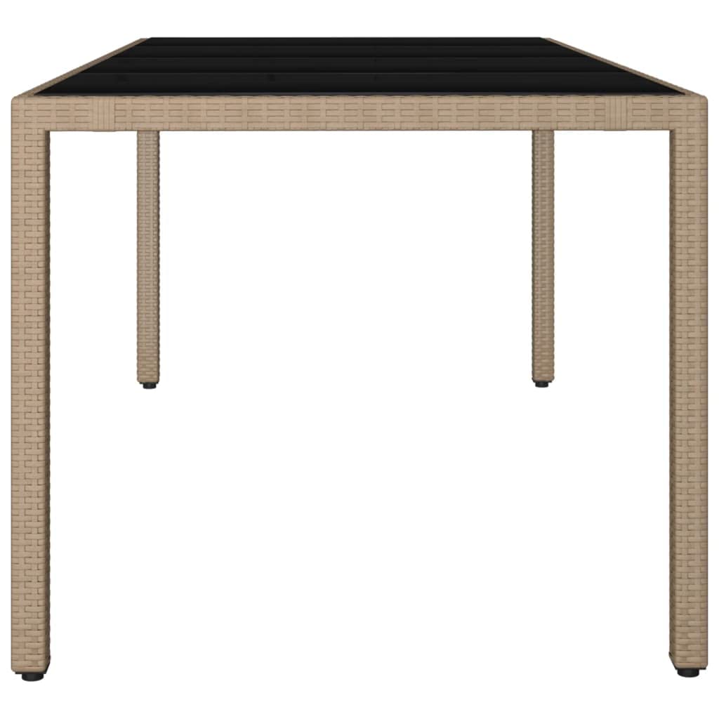 Tavolo da giardino con ripiano in vetro beige, in polyrattan, telaio in acciaio e vetro temperato, 190 x 90 x 75 cm, tavolo da terrazza per esterni, tavolo da giardino e terrazza
