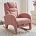 FOXHUNTER Teddy Rocking Chair Nursery, Cozy Nursing Chair for Breastfeeding with Foot Rest, Baby Rocker Glider Chair with Side Pocket for Living Room Bedroom, Pink
