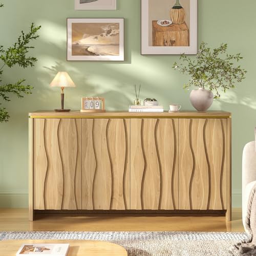 Fluted Cabinet with 3D Ripple Doors, 57.9" W Storage Cabinet