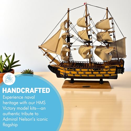 Wooden HMS Victory detailed model | Sailing gift | Wooden ships | Model battle ships | Sturdy construction | Cotton sails and rigging | 42cm (L) x 41cm (H)