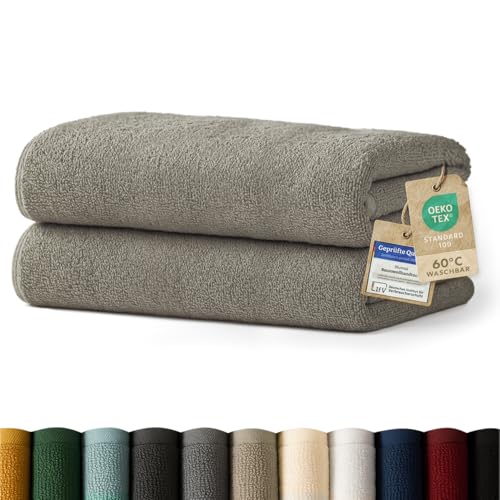Blumtal Premium Frottier Handtücher Set 2 teilig 100% Baumwolle - Oeko-TEX zertifiziertes Badetuch 2X (70x140 cm) - Ultra saugstarkes Frottier Handtücher Set waschbar °60 - Handtücher Grau