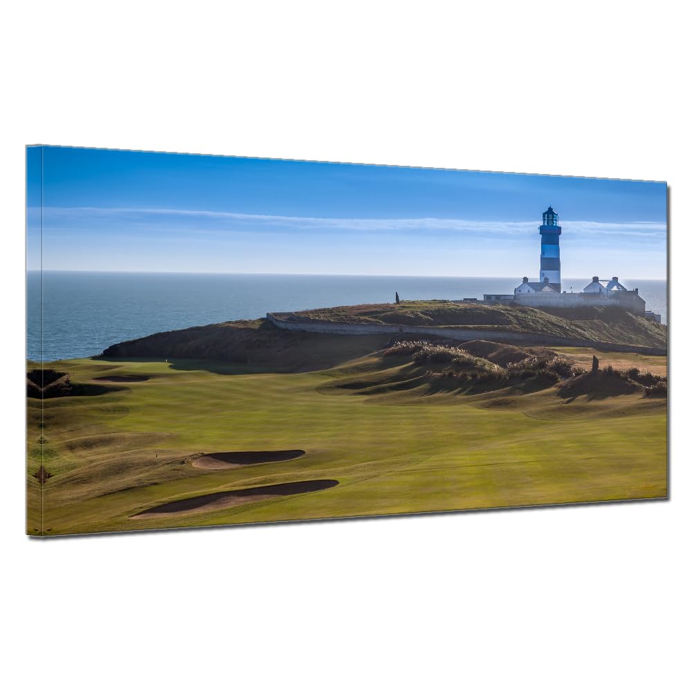 Large Golf Course Wall Art Lighthouse Paintings Golfing Field Landscape Artwork for Living Room Home Office Decor Framed 20x40inch