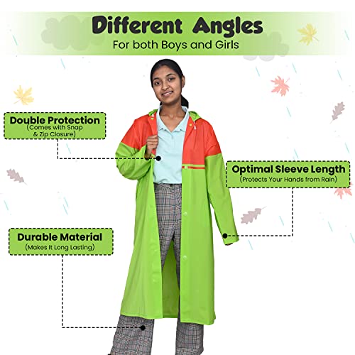 Image of HACER Aqua Raincoat for 13 to 14 Years Old Kids Children Waterproof Rainsuit Adjustable Hood Drawstring Hem Rainwear with Side Pockets (42, Random Colour)