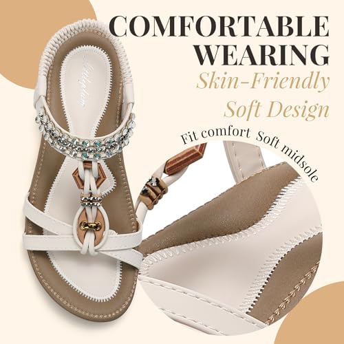 Image of Littleplum Womens Sandals Arch Support Slingback Rhinestone Dressy Sandals Comfort Summer Shoes Ankle Strap Elastic Flats for Beach Walking