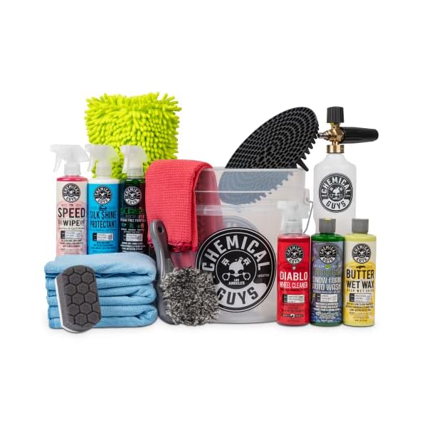 Chemical Guys HOL169 16-Piece Arsenal Builder Car Wash Kit with Foam Cannon, Bucket and (6) 16 oz Car Care Cleaning Chemicals, Gift for Car & Truck Lovers, Dads and DIYers (Works w/Pressure Washers)