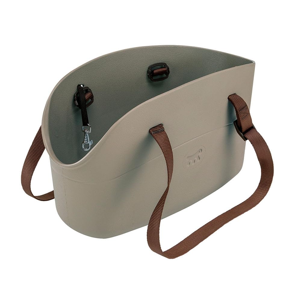 Ferplast Borsa per cani di piccola taglia WITH-ME SMALL, in gomma EVA, Manici regolabili, Cinghiolo di sicurezza incluso, 14 x 35 x h 22 cm Tortora