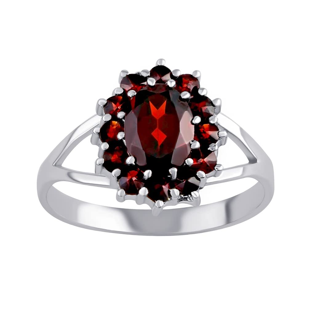 SILVEGO Damen Ring aus 925 Sterling Silber mit echtem Granat, SILVEGOB280001