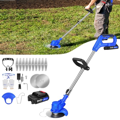 Débroussailleuse Electrique sans Fil, 21V Coupe Bordure avec 2 Batteries et Lames, Débroussailleuse à Batterie pour la Coupe de Jardin, Pelouses et Terres...